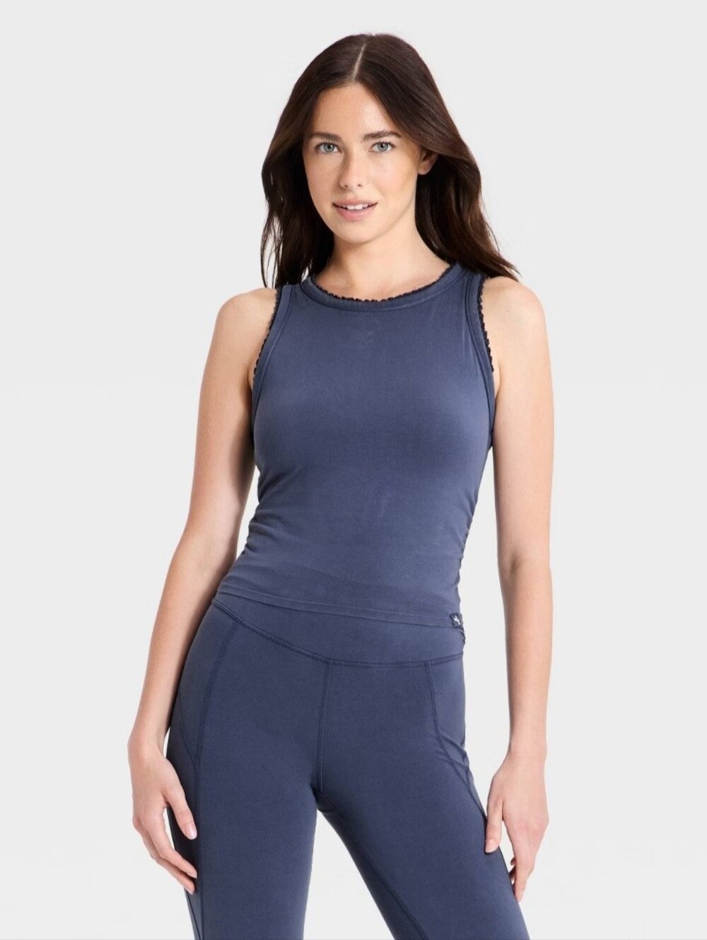 Women's Washed Jersey Lace Trim Tank Top - JoyLab Blue M